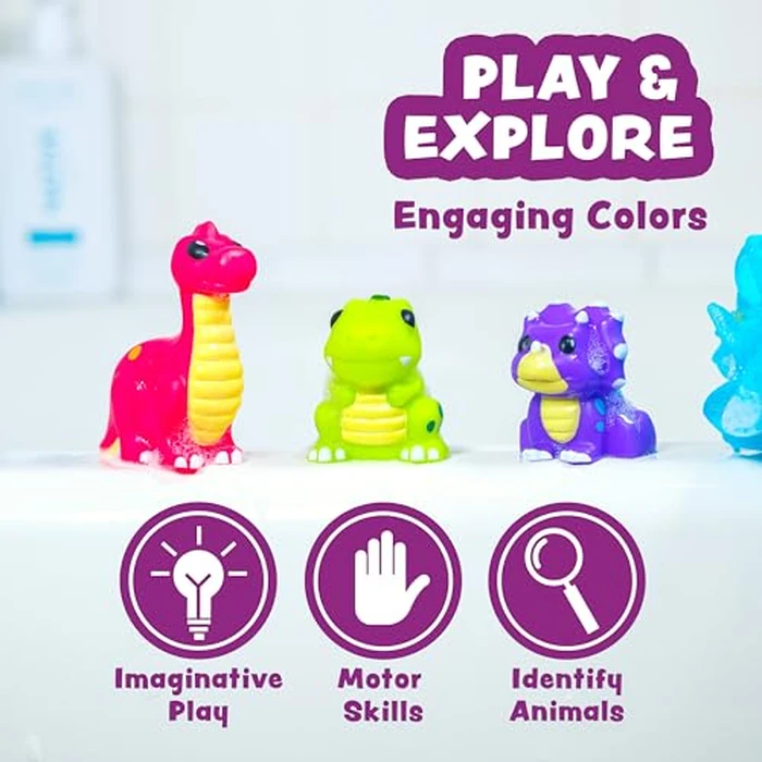 Tub Works(R) Dinosaur Mold Free Bath Toys, 6 Pack | Sealed, No Hole Bath Toys Design Keeps Moisture Out | Soft, Squeezable & Float on Water | Easy-Grip Baby & Toddler Bath Toy Set | Great Baby Pool Toys by Tub Works - Image 7