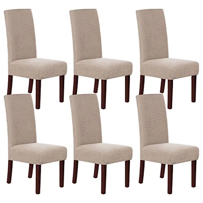 Stretch Dining Chair Covers Chair Covers for Dining Room Set of 6 Parson Chair Covers Slipcovers Chair Protectors Covers Dining, Feature Spandex Textured Checked Jacquard Fabric, Sand by H.VERSAILTEX - Used - Good condition - CA$35.16