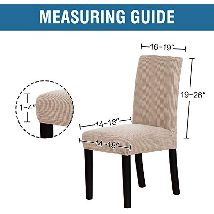 Stretch Dining Chair Covers Chair Covers for Dining Room Set of 6 Parson Chair Covers Slipcovers Chair Protectors Covers Dining, Feature Spandex Textured Checked Jacquard Fabric, Sand by H.VERSAILTEX - Image 5