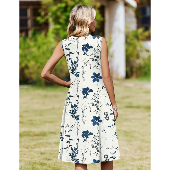 Zeagoo Women's Summer Sleeveless V Neck Pleated Midi Dresses Casual Loose Fitted Floral Tank Sundress with Pockets by Zeagoo - Image 6