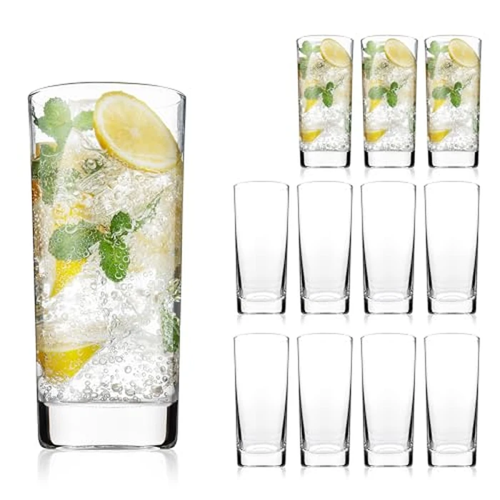 Highball Glasses Set of 12, 13oz Tall Drinking Glasses, Water Glass for Kitchen, Tom Collins Glasses, Mojito Glass Cups, Cocktail Glasses for Bar Glassware by OUWO - Used - Good condition - CA$50.14