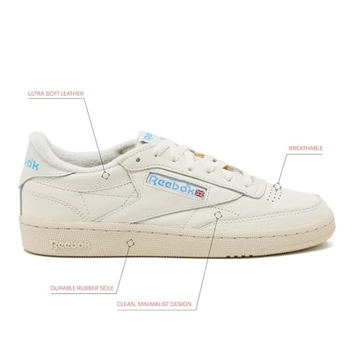 Reebok Club C 85 Vintage Tennis Sneakers for Women, Casual White Womens Shoes, Size 5 to 11 - Chalk/Alabaster/Sky Blue, 8 Medium by Reebok - Image 2