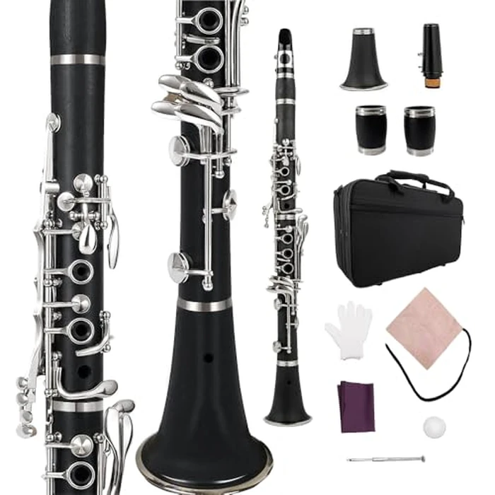 Yinfente Professional Ebonite Clarinete C Key Clarinet for Beginner Students with 2 Barrels Hard Case Cleaning Kit Mouthpice Cork Grease Gloves by yinfente - Image 1