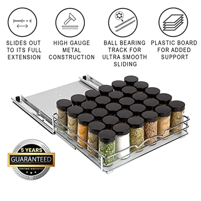 Pull-Out Cabinet Spice Rack Organizer - Slim Slide-Out Storage for Spices, Bottles & Jars, Premium Heavy-Duty Steel, Easy Install for Narrow Kitchen Cabinets - 12 ⅜ W x 10 ⅜ D x 2 ¾ H, Chrome by HOLDN’ STORAGE - Image 5