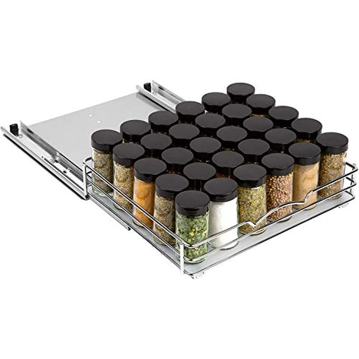 Pull-Out Cabinet Spice Rack Organizer - Slim Slide-Out Storage for Spices, Bottles & Jars, Premium Heavy-Duty Steel, Easy Install for Narrow Kitchen Cabinets - 12 ⅜ W x 10 ⅜ D x 2 ¾ H, Chrome by HOLDN’ STORAGE - Image 6