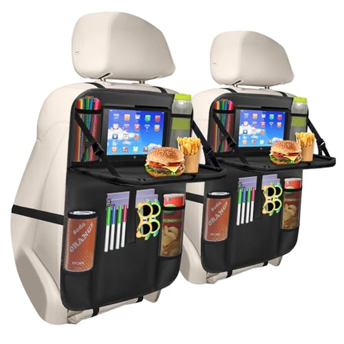 Car Backseat Organizer,Car Storage Organizer with Foldable Table Tray, Kick Mats Back Seat Protector, Travel Accessories with Touch Screen Tablet Holder by Boolico - Image 1