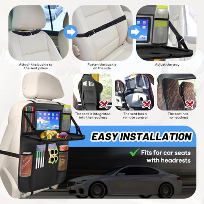 Car Backseat Organizer,Car Storage Organizer with Foldable Table Tray, Kick Mats Back Seat Protector, Travel Accessories with Touch Screen Tablet Holder by Boolico - Image 5