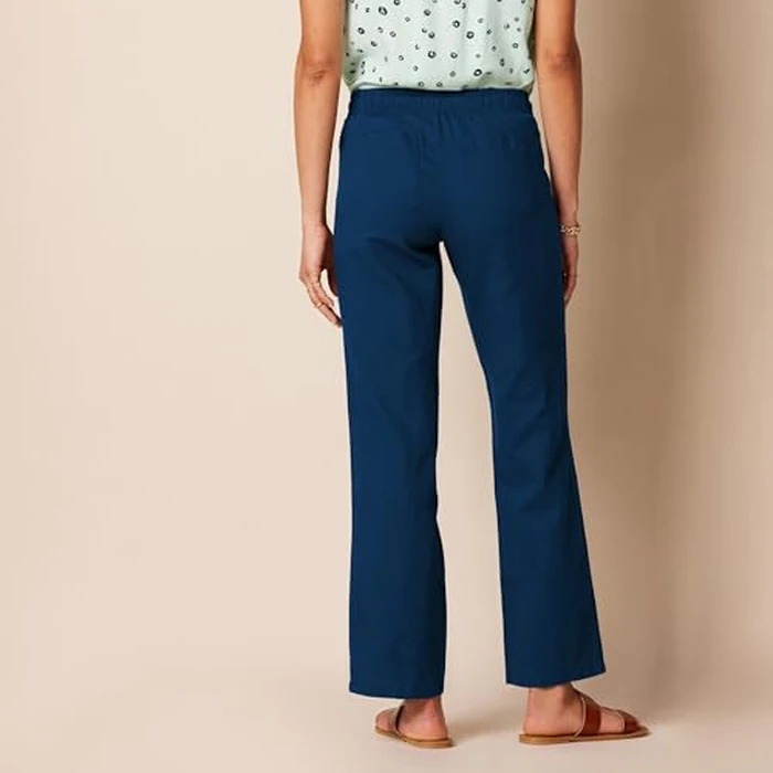 Amazon Essentials Women's Pull On Linen Blend Drawstring Relaxed Fit Wide Leg Pant, Dark Blue, 3X by Amazon Essentials - Image 1