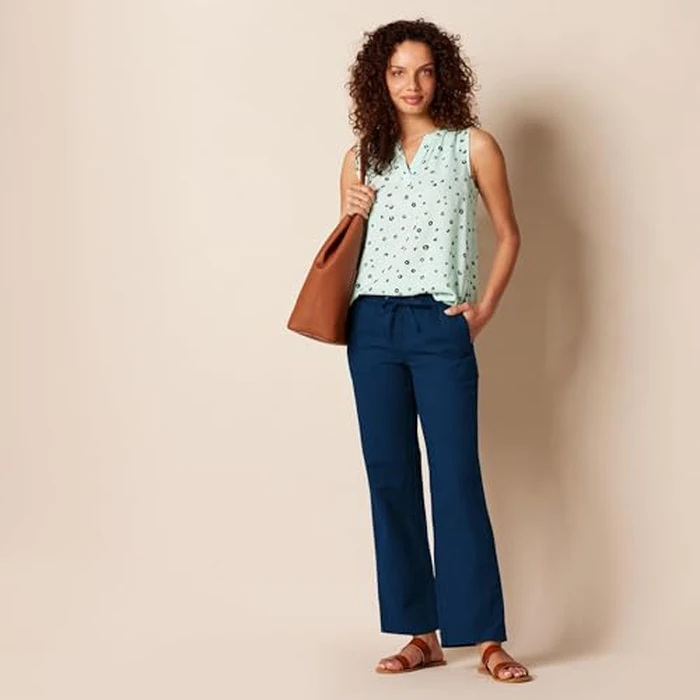 Amazon Essentials Women's Pull On Linen Blend Drawstring Relaxed Fit Wide Leg Pant, Dark Blue, 3X by Amazon Essentials - Image 4