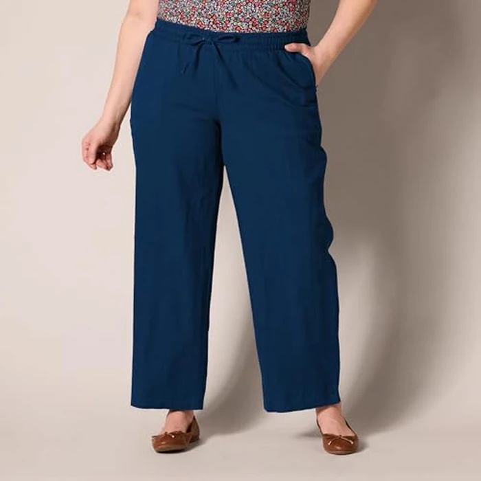 Amazon Essentials Women's Pull On Linen Blend Drawstring Relaxed Fit Wide Leg Pant, Dark Blue, 3X by Amazon Essentials - Image 5