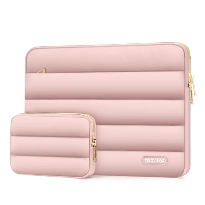 MOSISO Laptop Case 16 inch, 15-15.6 inch Puffy Laptop Sleeve Compatible with MacBook Pro 16 M5 M4 M3 M2 M1, HP Dell ASUS Acer Toshiba Lenovo, Polyester Horizontal Bag with Small Case, Pink by MOSISO - Used - Like New condition - CA$29.52
