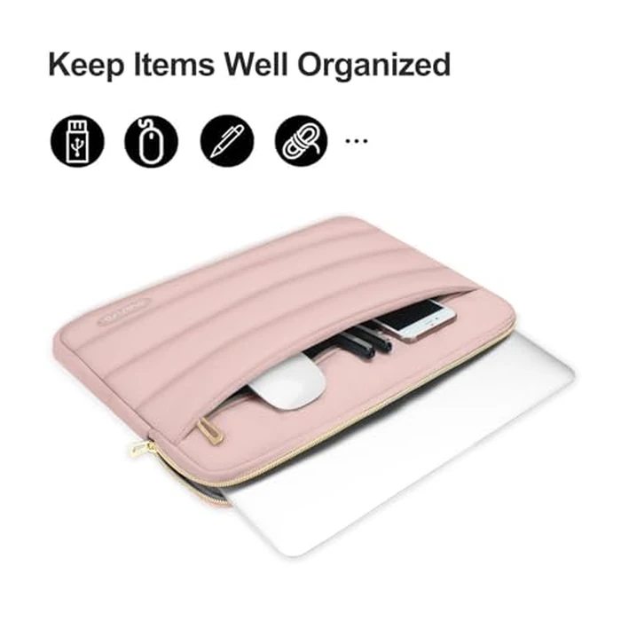 MOSISO Laptop Case 16 inch, 15-15.6 inch Puffy Laptop Sleeve Compatible with MacBook Pro 16 M5 M4 M3 M2 M1, HP Dell ASUS Acer Toshiba Lenovo, Polyester Horizontal Bag with Small Case, Pink by MOSISO - Image 2