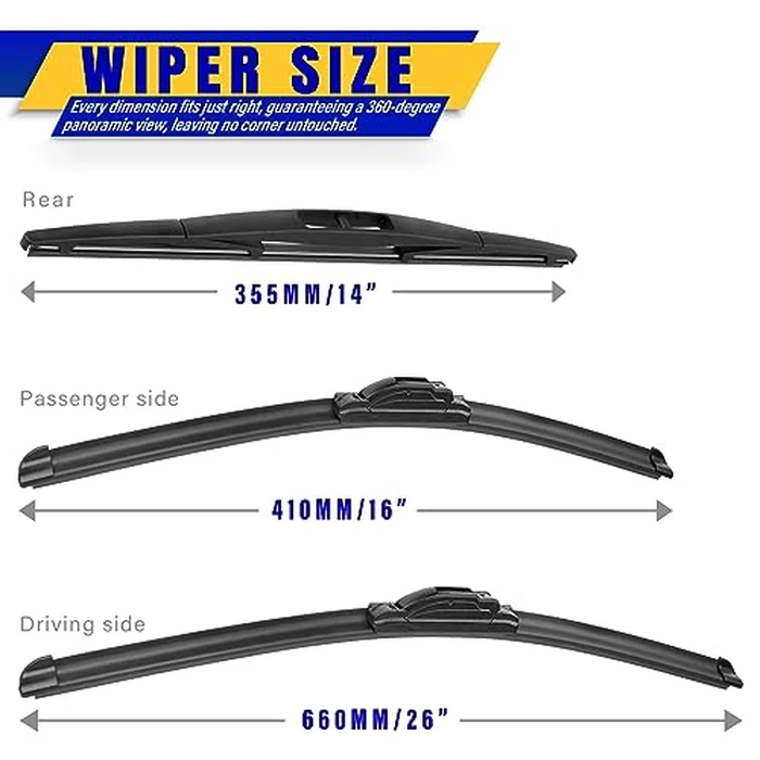 3 wipers Replacement for 2007-2011 Honda CRV CR-V/2007-2018 Acura RDX/2018-2020 nissan leaf, Windshield Wiper Blades Original Equipment Replacement - 26"/16"/14" (Set of 3) U/J HOOK by Rooppa - Image 2