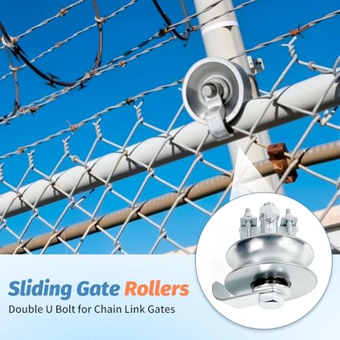 5" Double U Bolt Sliding Gate Rollers, Galvanized Steel Rolling Gate Hardware Kit for 2" (1-7/8") Chain Link Fence Gate Frame, 1-7/8" or 1-5/8" Track Pipe, 2 Pack by Fourtry - Image 7