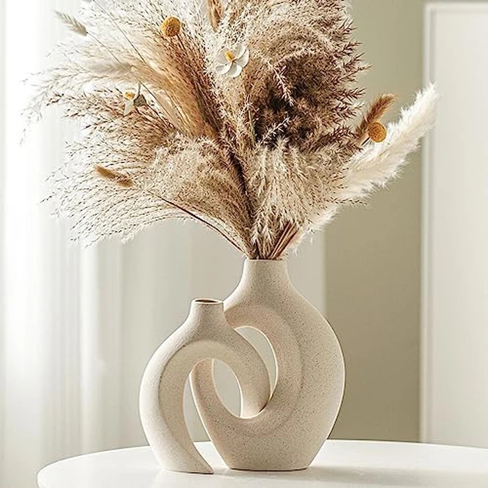 Lvases Snuggle Hollow Ceramic Vase Set of 2, Nordic Modern Boho ins Style Decorative Ceramic Aesthetic Flower Vase for Home Decor (Milky White W 6.3" X H 8.4") by Lvases - Image 1