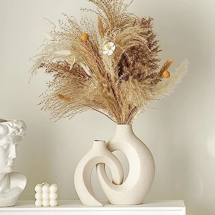 Lvases Snuggle Hollow Ceramic Vase Set of 2, Nordic Modern Boho ins Style Decorative Ceramic Aesthetic Flower Vase for Home Decor (Milky White W 6.3" X H 8.4") by Lvases - Image 3