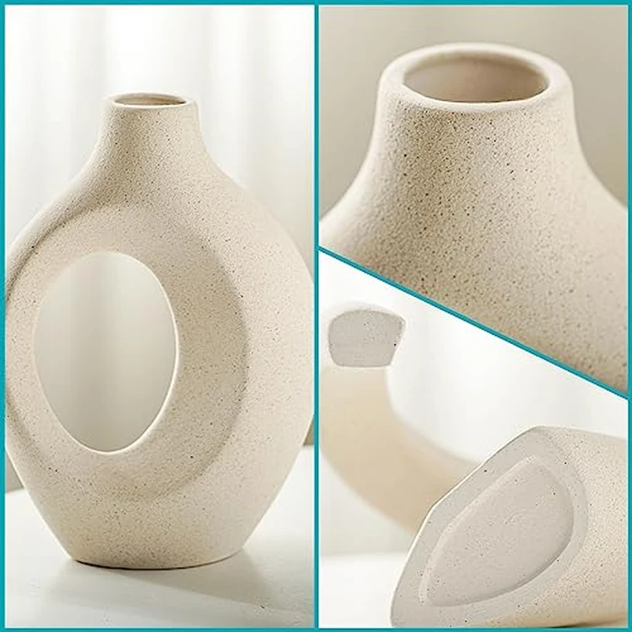 Lvases Snuggle Hollow Ceramic Vase Set of 2, Nordic Modern Boho ins Style Decorative Ceramic Aesthetic Flower Vase for Home Decor (Milky White W 6.3" X H 8.4") by Lvases - Image 5