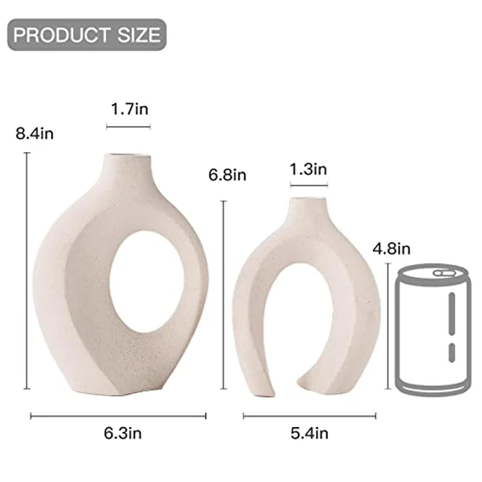 Lvases Snuggle Hollow Ceramic Vase Set of 2, Nordic Modern Boho ins Style Decorative Ceramic Aesthetic Flower Vase for Home Decor (Milky White W 6.3" X H 8.4") by Lvases - Image 6