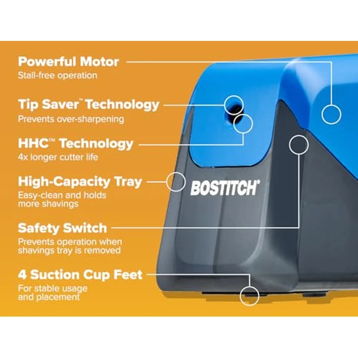 Bostitch Office Battery Pencil Sharpener, 4X Longer Cutter Life, Tip Saver Technology, Blue by Bostitch - Image 5