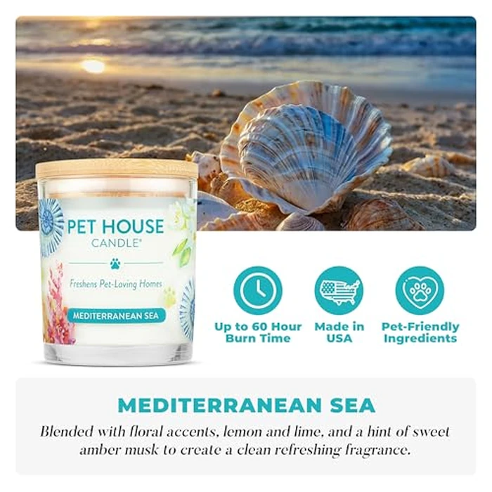Pet House Scented Candles, 100% Plant-Based, Long Lasting Candle with a 60 Hour Burn Time, Made for Pet Odors - Mediterranean Sea by One Fur All - Image 2