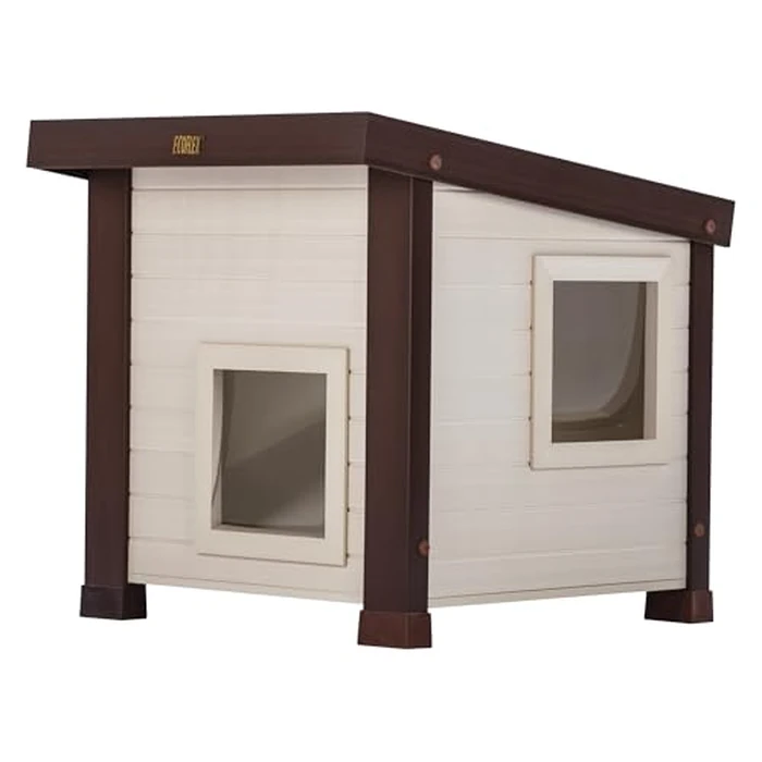 New Age Pet ECOFLEX Albany Outdoor Cat House - Weatherproof, Insulated, Elevated Floor, Dual Escape Doors, Easy Assembly, Moisture & Odor Resistant, 10-Year Warranty, Maple/Brown by New Age Pet - Used - Very Good condition - US$49.67