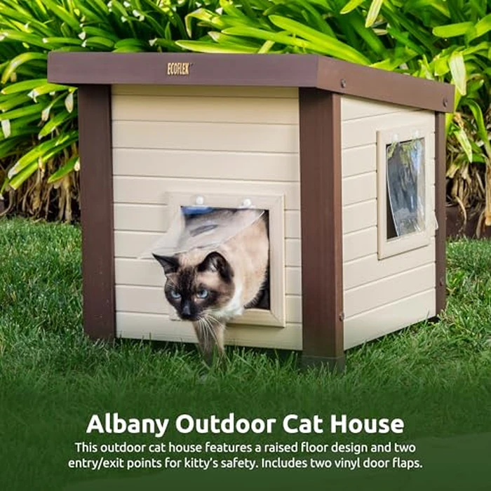 New Age Pet ECOFLEX Albany Outdoor Cat House - Weatherproof, Insulated, Elevated Floor, Dual Escape Doors, Easy Assembly, Moisture & Odor Resistant, 10-Year Warranty, Maple/Brown by New Age Pet - Image 3