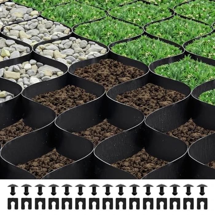 VEVOR Gravel Grid, 2 Inch Depth, 26.87 x 3.94 FT / 8200 x 1200 mm, 1880 LBS Per Sq ft Grass Ground Retainer, Permeable Geo Grids Driveway Stabilization, for Garden, Patio, Walkway, RV Parking Slopes by VEVOR - Used - Good condition