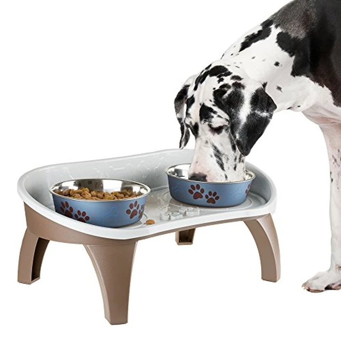 Elevated Pet Feeding Tray with Splash Guard & Non-Skid Feet, Raised Dog Bowl Stand 21″ x 11″ x 8.5″ with Two Stainless Steel Bowls for Food & Water, Comfortable Mealtime for Dogs & Cats by PETMAKER by PETMAKER - Image 1