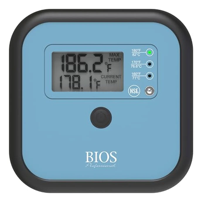 BIOS Professional Commercial Dishwasher Thermometer, Large Digital Display: Current & Max Temperature, Range: 0-90 degreesC (32-194 degreesF), Colour Coded Temp. Light Indicator, Waterproof (IP67), NSF Certified by BIOS Professional - Used - Acceptable condition - CA$26.04