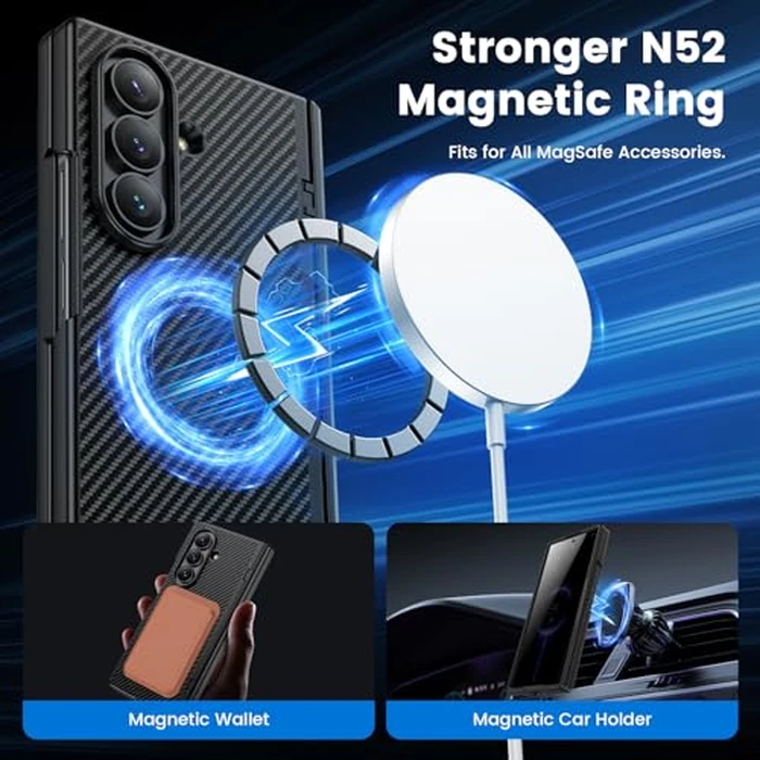 VEGO for Galaxy Z Fold 7 Case with Belt Clip Holster, Compatible with MagSafe, [Hinge Protection][Privacy Screen Protector] Magnetic Slim PU Leather Cover for Samsung Z Fold7 - Carbon Fiber Black by VEGO - Image 3