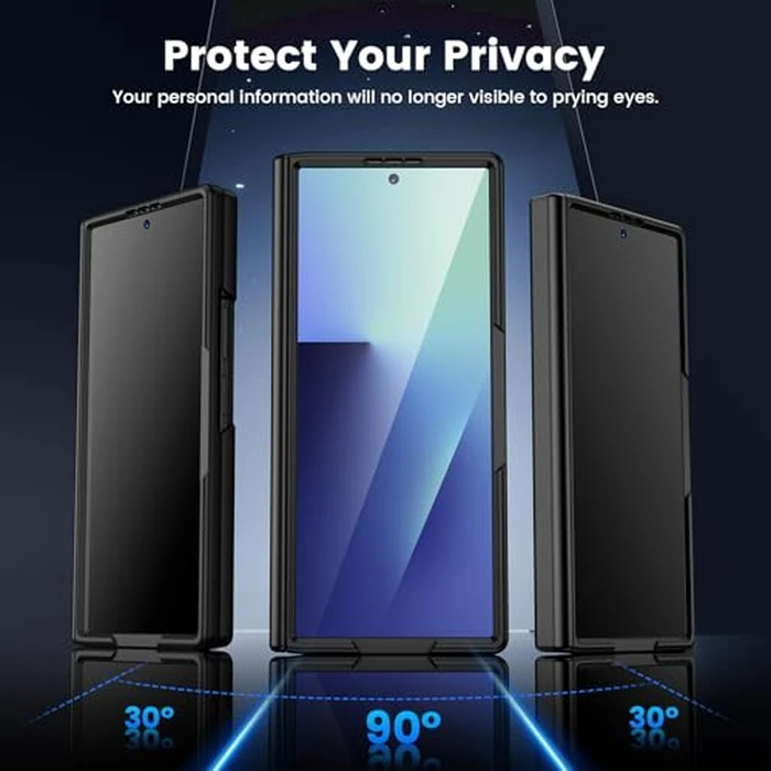 VEGO for Galaxy Z Fold 7 Case with Belt Clip Holster, Compatible with MagSafe, [Hinge Protection][Privacy Screen Protector] Magnetic Slim PU Leather Cover for Samsung Z Fold7 - Carbon Fiber Black by VEGO - Image 5