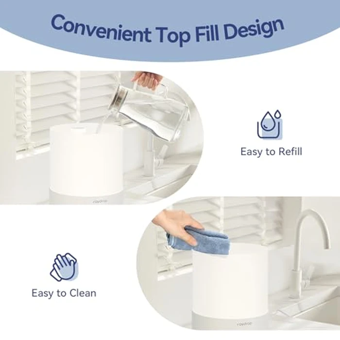 raydrop Humidifiers for Bedroom, Cool Mist Air Humidifiers for Large Room & Home, Top Fill 3.0L Humidifier for Nursery, Baby & Plants, Essential Oil Diffuser with Color Lights,Auto Shut-Off, Timer by raydrop - Image 6