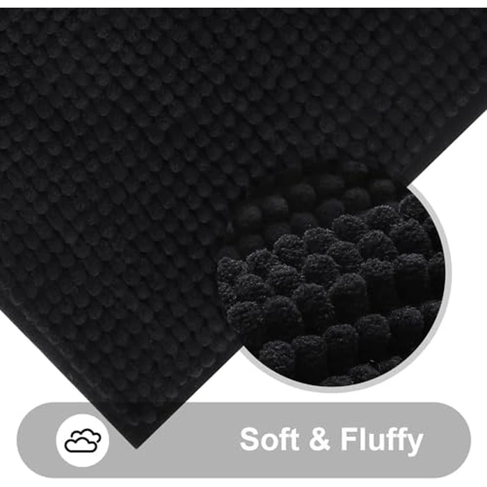 Kitinjoy Non Slip Chenille Bath Mat, Extra Soft Bathroom Mat, Super Absorbent Fluffy Bath Mats for Bathroom, Machine-Washable Quick Dry Bath Rug Foot Mat, 20"x32", Black by Kitinjoy - Image 2