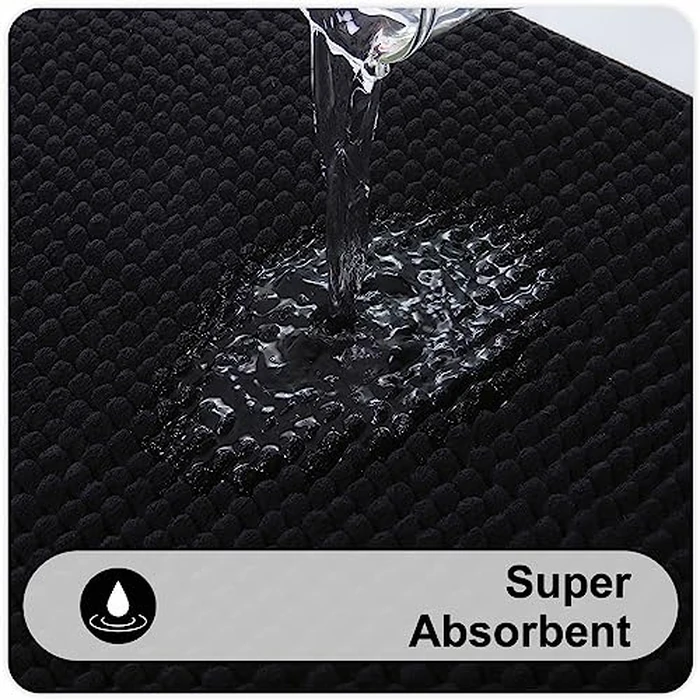 Kitinjoy Non Slip Chenille Bath Mat, Extra Soft Bathroom Mat, Super Absorbent Fluffy Bath Mats for Bathroom, Machine-Washable Quick Dry Bath Rug Foot Mat, 20"x32", Black by Kitinjoy - Image 3