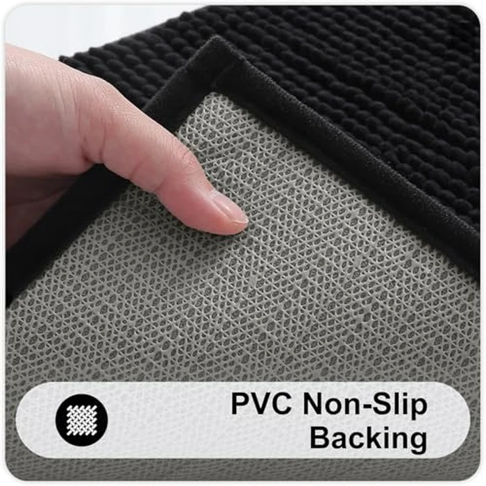 Kitinjoy Non Slip Chenille Bath Mat, Extra Soft Bathroom Mat, Super Absorbent Fluffy Bath Mats for Bathroom, Machine-Washable Quick Dry Bath Rug Foot Mat, 20"x32", Black by Kitinjoy - Image 4