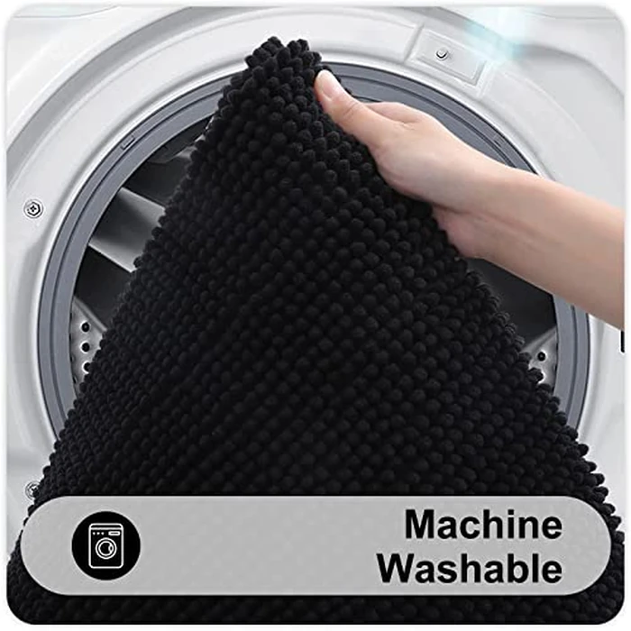 Kitinjoy Non Slip Chenille Bath Mat, Extra Soft Bathroom Mat, Super Absorbent Fluffy Bath Mats for Bathroom, Machine-Washable Quick Dry Bath Rug Foot Mat, 20"x32", Black by Kitinjoy - Image 5