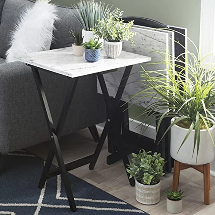 Linon Tray Table Set, 15.75"D x 18.9"W x 26.38"H, White by Linon - Image 2