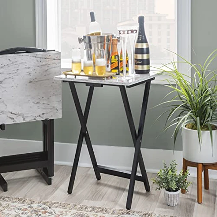 Linon Tray Table Set, 15.75"D x 18.9"W x 26.38"H, White by Linon - Image 3