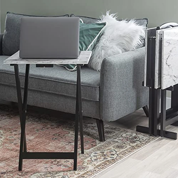 Linon Tray Table Set, 15.75"D x 18.9"W x 26.38"H, White by Linon - Image 4