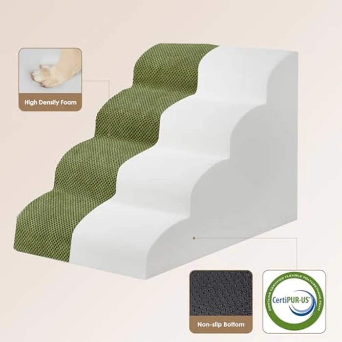 EHEYCIGA Curved Dog Stairs Ramp for High Beds 19.7" H, 4-Step Dog Steps for Small Dogs and Cats, Pet Stairs for High Bed Climbing, Non-Slip Balanced Pet Step Indoor, Olive Green by EHEYCIGA - Image 2