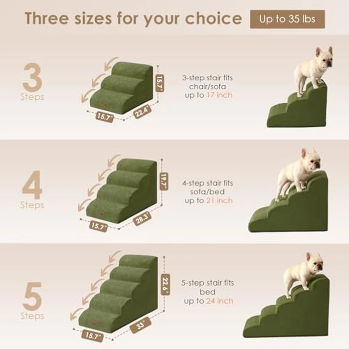 EHEYCIGA Curved Dog Stairs Ramp for High Beds 19.7" H, 4-Step Dog Steps for Small Dogs and Cats, Pet Stairs for High Bed Climbing, Non-Slip Balanced Pet Step Indoor, Olive Green by EHEYCIGA - Image 3
