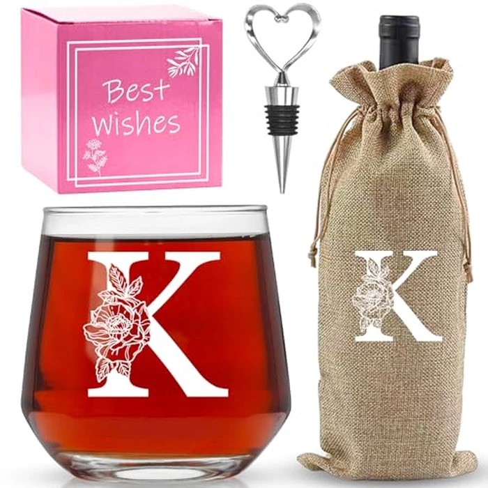 AiHeart Personalized Gifts for Women,Monogrammed A-Z Wine Glasses Gifts for Women,Wine Glass for Gift Box,Birthday Gifts for Mom Sister Grandma-K by AiHeart - Image 1