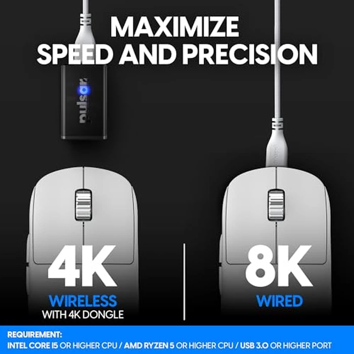 Pulsar Gaming Gears X2H ES Wireless Gaming Mouse - Lightweight 65g, Symmetrical Shape, OLED Display, 4K Dongle Included, 2.4 GHz, 4KHz/8KHz Polling Rate, PAW3395 26K DPI Sensor, White by Pulsar Gaming Gears - Image 3