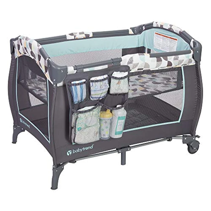 Baby Trend Nursery Center, Portable Playard with Bassinet, Changing Table and Storage Organizer, Trend-E - Foldable and Convertible Travel Play Crib for Babies and Toddlers, Doodle Dots by Baby Trend - Used - Like New condition - US$64.59