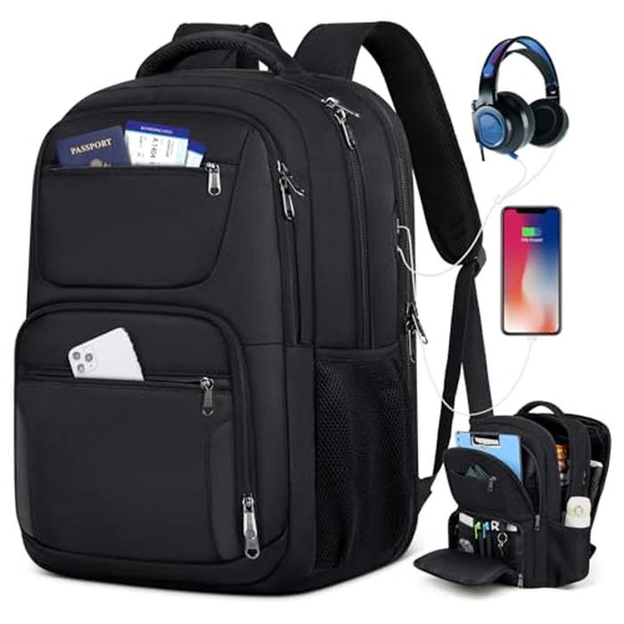 Travel Laptop Backpack, 17.3 Inch Extra Large Laptop Backpack with USB Charging Port 45L Travel Backpack for Men Women Water Resistant Computer Backpack for College School Work Business, Blcak by SDYSM - Used - Like New condition - CA$41.17