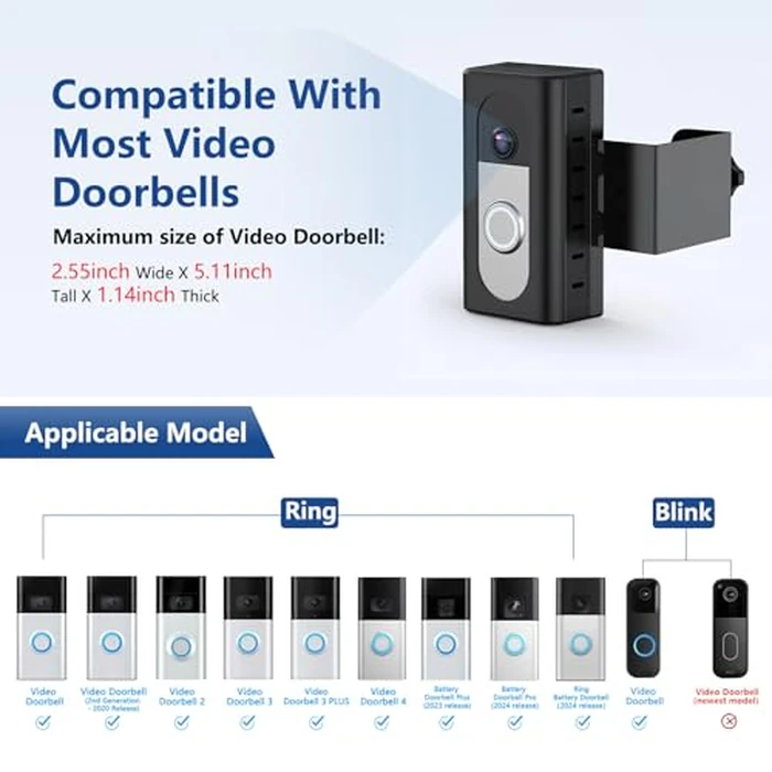 KIMILAR Anti-Theft Video Doorbell Mount Compatible with Ring/Blink Wireless Video Doorbell, Adjustable Mounting Bracket Accessories for Houses, Apartments, Businesses, Not for Blink 2nd Gen by KIMILAR - Image 2