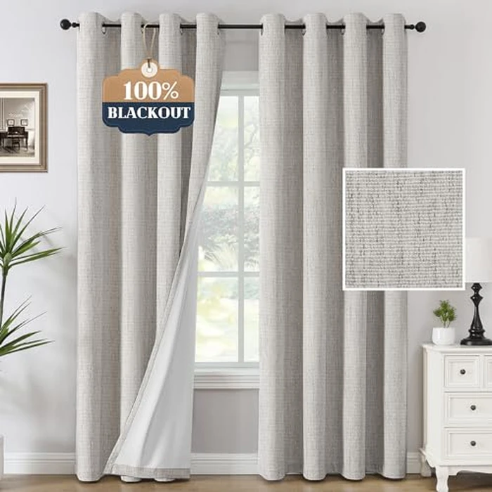 H.VERSAILTEX Chenille Curtains 96 inch Length 2 Panels 100% Blackout Long Drapes for Bedroom Living Room Black Out Darkening Curtain Thermal Insulated Anti-Rust Grommet(52x96 inch, Heather Cloud) by H.VERSAILTEX - Image 1