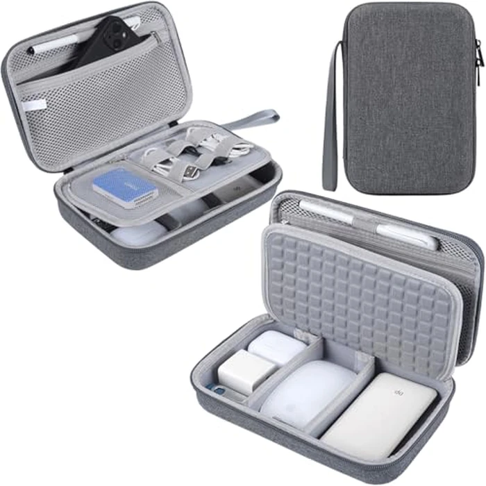 Hard Electronic Organizer Travel Case for MacBook Power Adapter Chargers Cables Power Bank Apple Magic Mouse Apple Pencil USB Flash Disk SD Card Hard Drive Waterproof Shockproof Carrying Case, Grey by CAAORDKSO - Used - Very Good condition