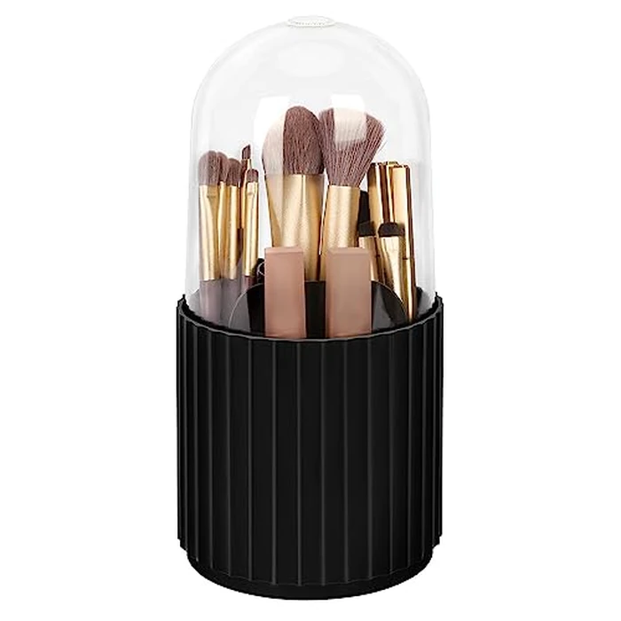 JessLab Makeup Brush Holder Organizer with Lid, 360 Degree Rotatable Spinning Cosmetics Holder Display for Bathroom Vanity Countertop, Black by JessLab - Used - Good condition - CA$10.73
