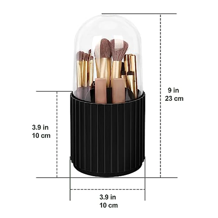 JessLab Makeup Brush Holder Organizer with Lid, 360 Degree Rotatable Spinning Cosmetics Holder Display for Bathroom Vanity Countertop, Black by JessLab - Image 2